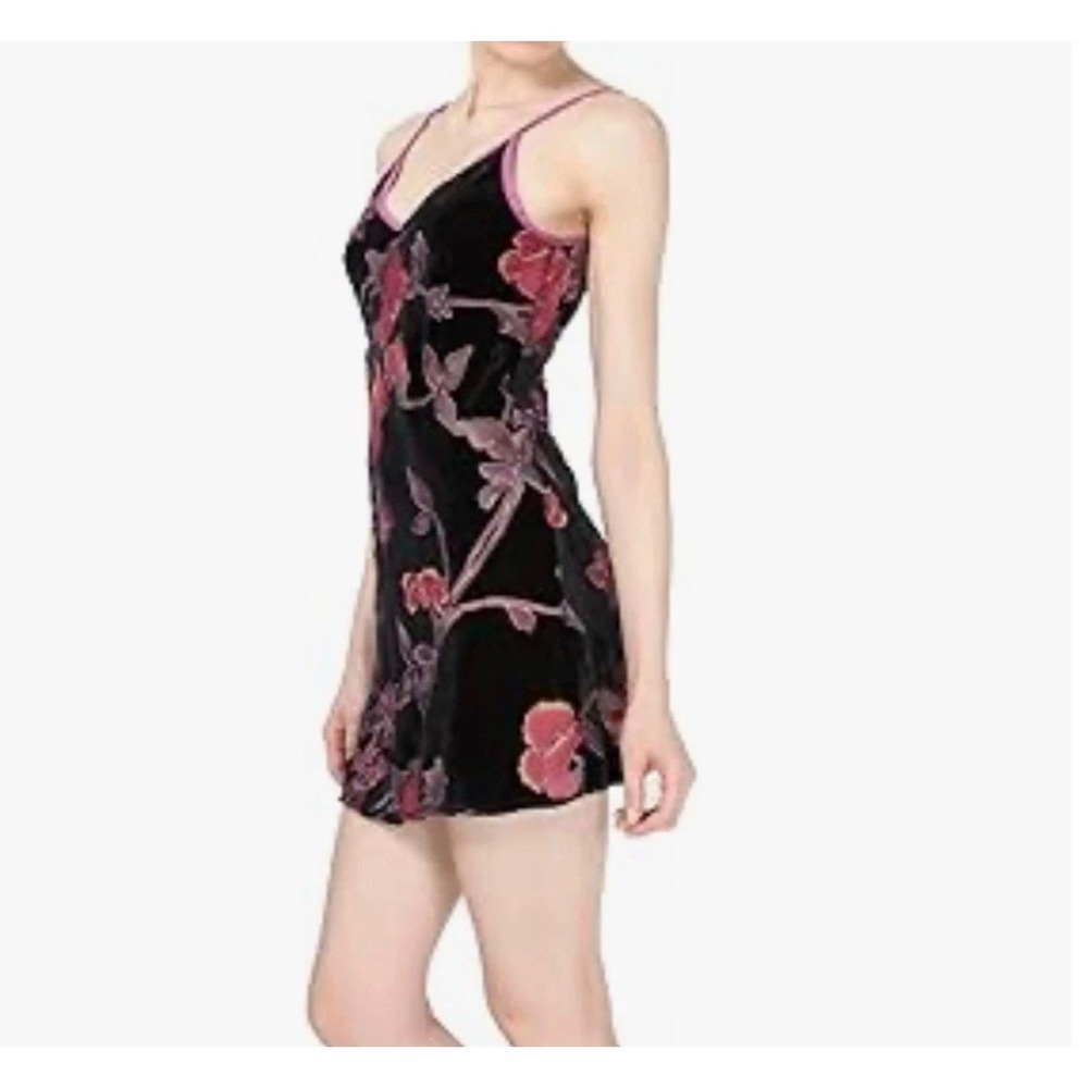 MeMoi Collection Floral Velvet Devore Chemise Black Pink Red L Lingerie Slip